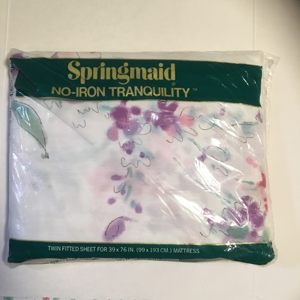 Vintage Springmaid twin fitted sheet floral no iron